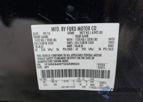 2016 Ford Police Interceptor из США, поврежденный, VIN 1FM5K8AR7GGA96623